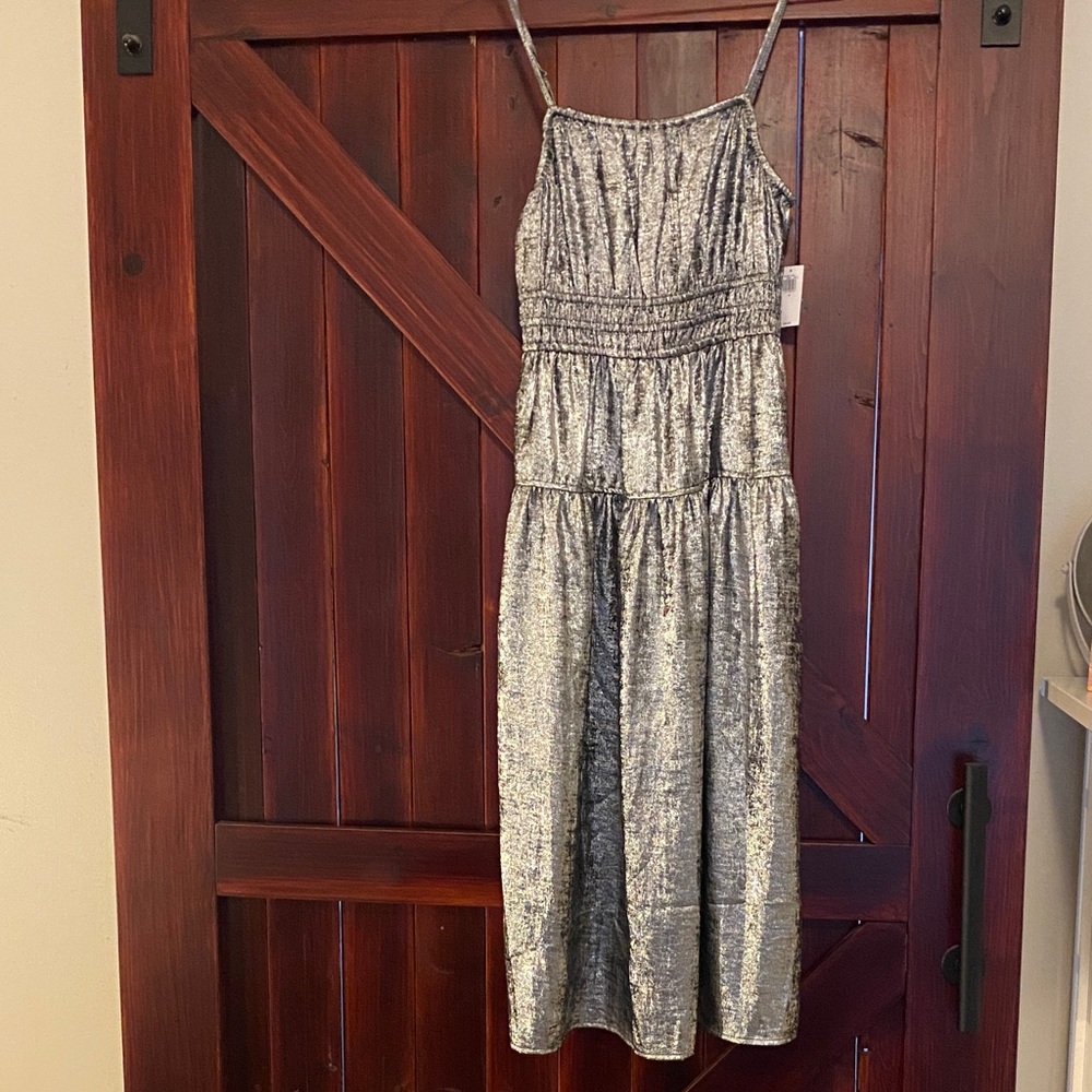 Old Navy Metallic Silver Elastic-Neck Top